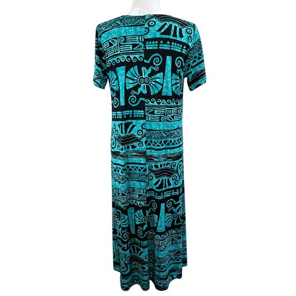 Jostar Aqua Black Aztec Tribal Pullover Short Sleeve Midi T-Shirt Dress Small - Picture 3 of 15